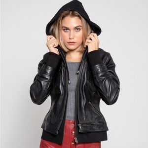 Women Genuine Lambskin Hooded Leather Jacket